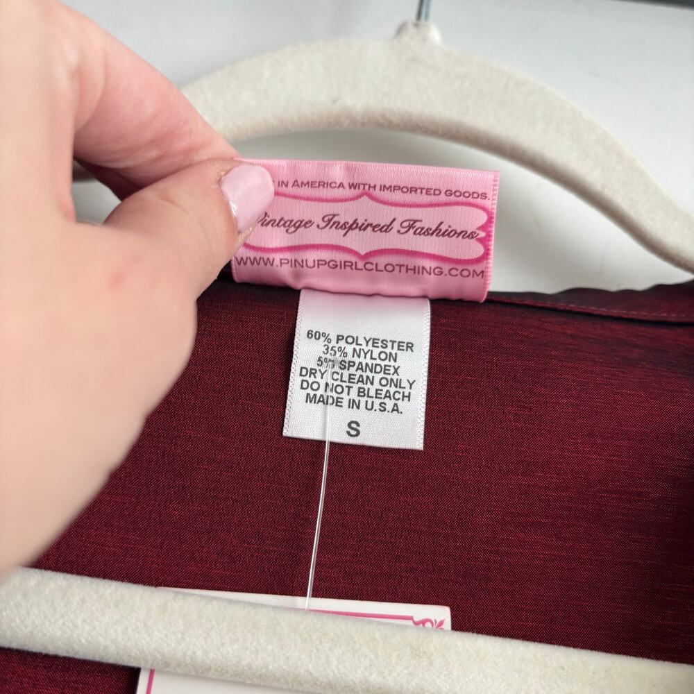 Pinup Couture Burgundy Portrait Collar Swing Dress NWT S Retro Rockabilly Wine - Picture 16 of 16